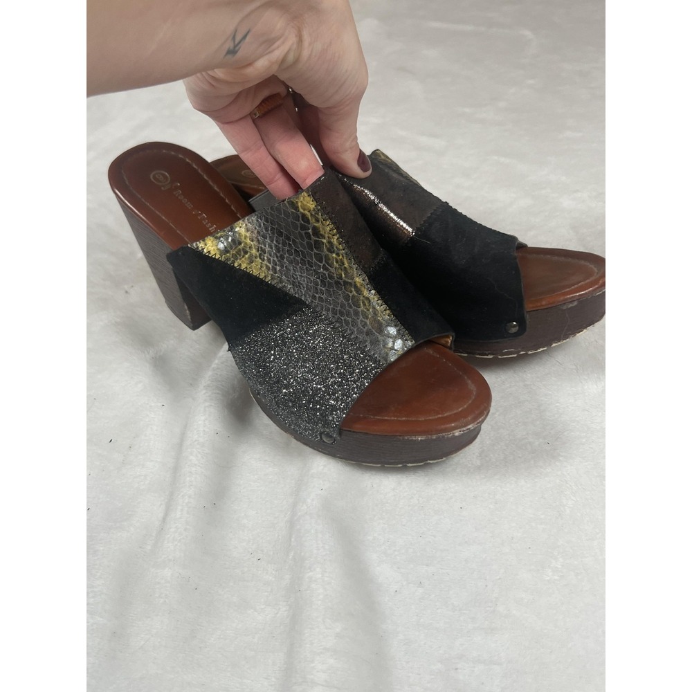 Room‎ Of Fashion Sandals Womens Size 9 Multicolor Glitter Snake Block Heel Shoes